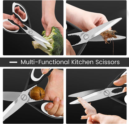 2 Pack Sharp Kitchen Scissors Set with Magnetic Holder, Heavy Duty Kitchen Shears Meat Scissors, Multifunctional Stainless Steel Cooking Poultry Scissors for Household School Picnic（White）