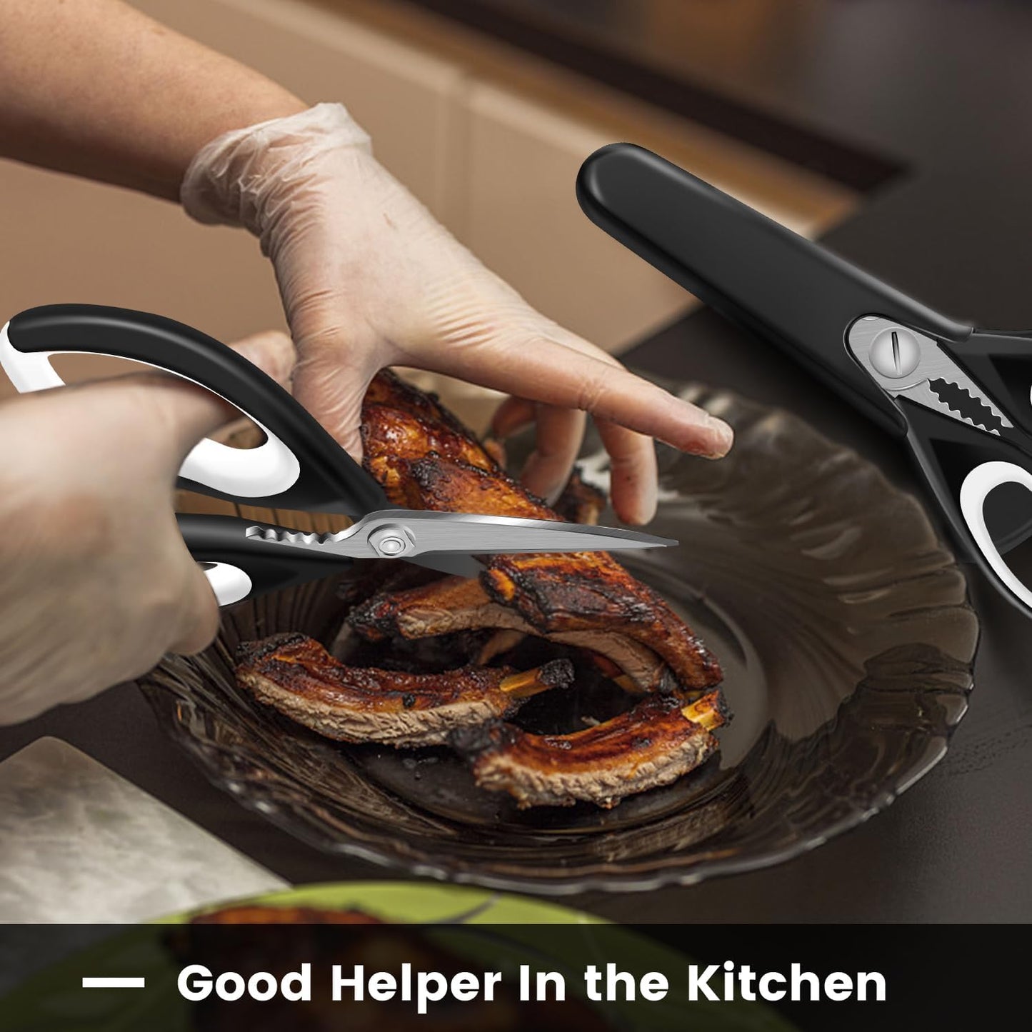 2 Pack Sharp Kitchen Scissors Set with Magnetic Holder, Heavy Duty Kitchen Shears Meat Scissors, Multifunctional Stainless Steel Cooking Poultry Scissors for Household School Picnic（White）