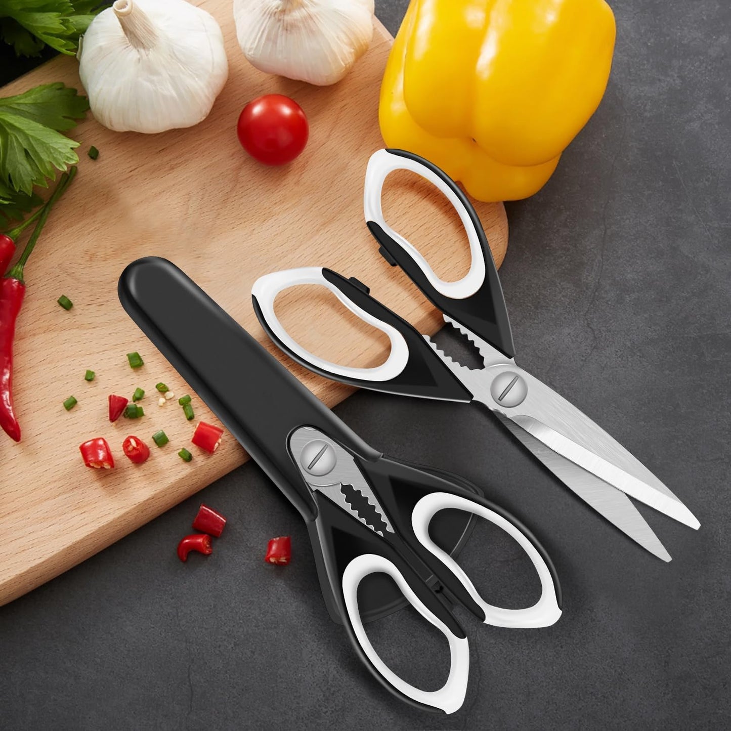 2 Pack Sharp Kitchen Scissors Set with Magnetic Holder, Heavy Duty Kitchen Shears Meat Scissors, Multifunctional Stainless Steel Cooking Poultry Scissors for Household School Picnic（White）