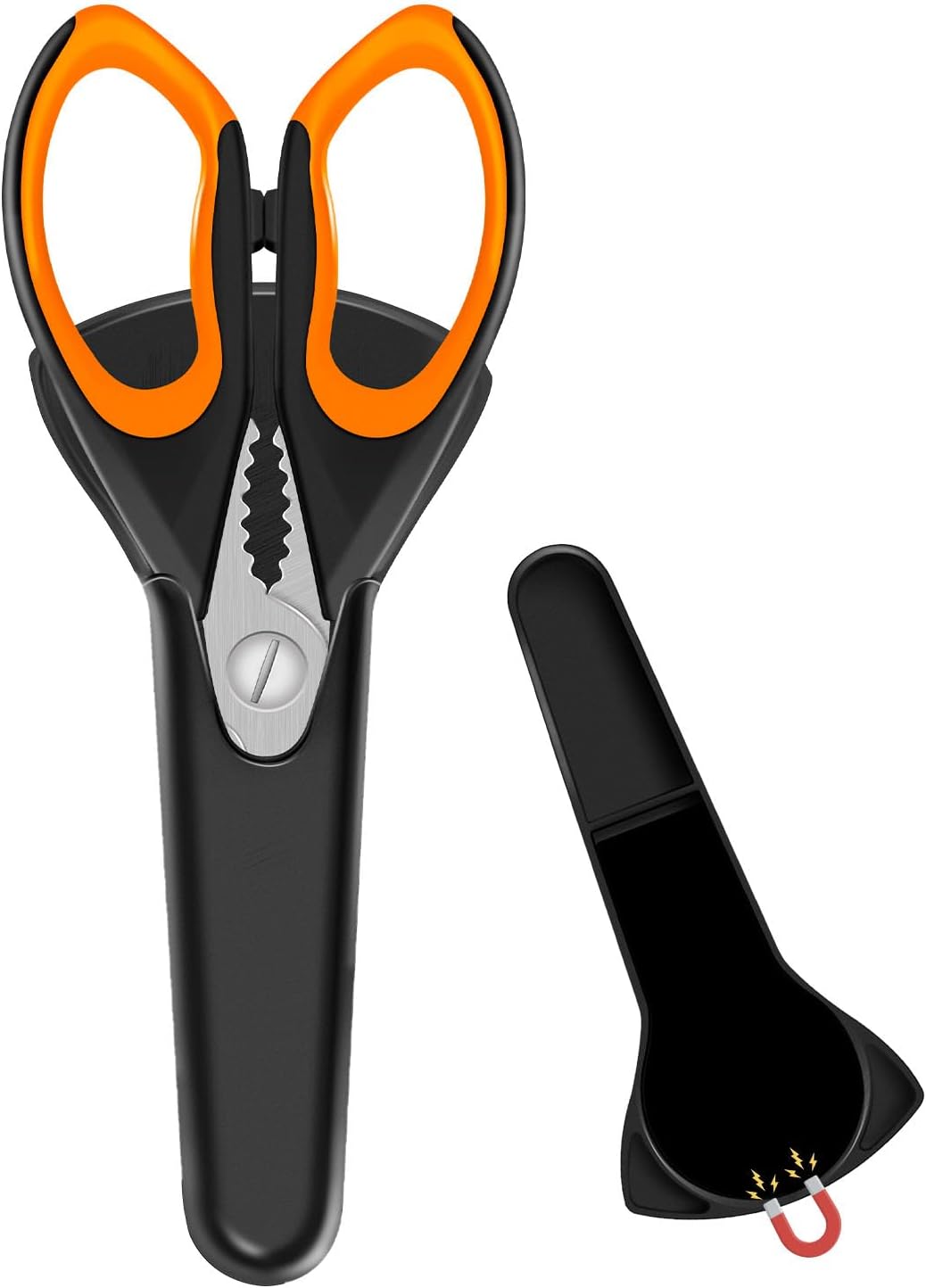 2 Pack Sharp Kitchen Scissors Set with Magnetic Holder, Heavy Duty Kitchen Shears Meat Scissors, Multifunctional Stainless Steel Cooking Poultry Scissors for Household School Picnic（White）