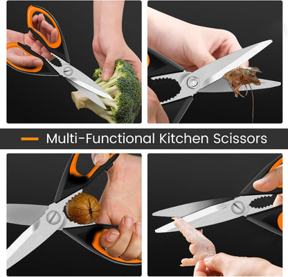 2 Pack Sharp Kitchen Scissors Set with Magnetic Holder, Heavy Duty Kitchen Shears Meat Scissors, Multifunctional Stainless Steel Cooking Poultry Scissors for Household School Picnic（White）