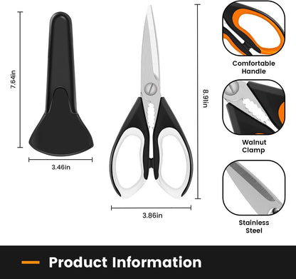 2 Pack Sharp Kitchen Scissors Set with Magnetic Holder, Heavy Duty Kitchen Shears Meat Scissors, Multifunctional Stainless Steel Cooking Poultry Scissors for Household School Picnic（White）