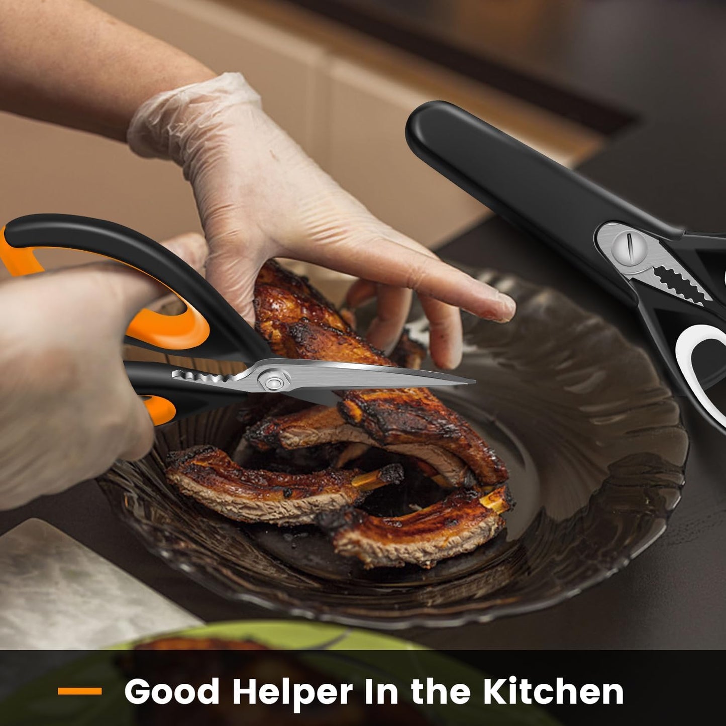 2 Pack Sharp Kitchen Scissors Set with Magnetic Holder, Heavy Duty Kitchen Shears Meat Scissors, Multifunctional Stainless Steel Cooking Poultry Scissors for Household School Picnic（White）