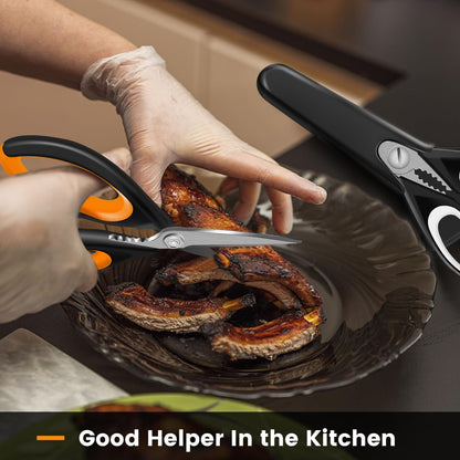 2 Pack Sharp Kitchen Scissors Set with Magnetic Holder, Heavy Duty Kitchen Shears Meat Scissors, Multifunctional Stainless Steel Cooking Poultry Scissors for Household School Picnic（White）