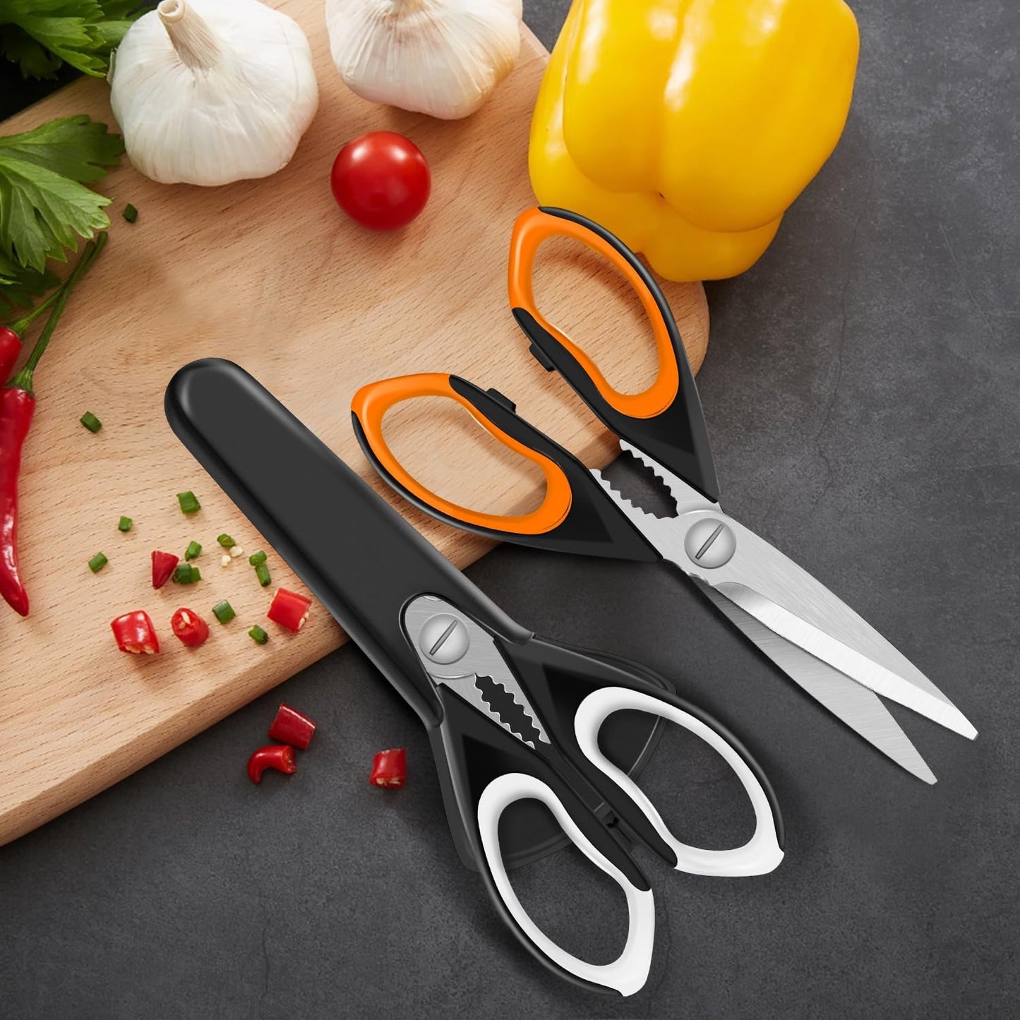 2 Pack Sharp Kitchen Scissors Set with Magnetic Holder, Heavy Duty Kitchen Shears Meat Scissors, Multifunctional Stainless Steel Cooking Poultry Scissors for Household School Picnic（White）