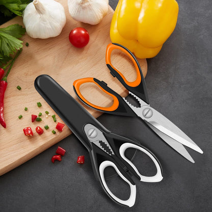 2 Pack Sharp Kitchen Scissors Set with Magnetic Holder, Heavy Duty Kitchen Shears Meat Scissors, Multifunctional Stainless Steel Cooking Poultry Scissors for Household School Picnic（White）