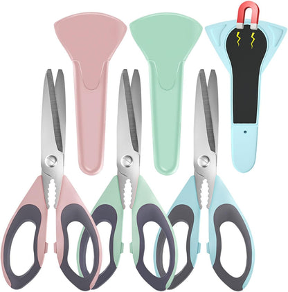 2 Pack Sharp Kitchen Scissors Set with Magnetic Holder, Heavy Duty Kitchen Shears Meat Scissors, Multifunctional Stainless Steel Cooking Poultry Scissors for Household School Picnic（White）