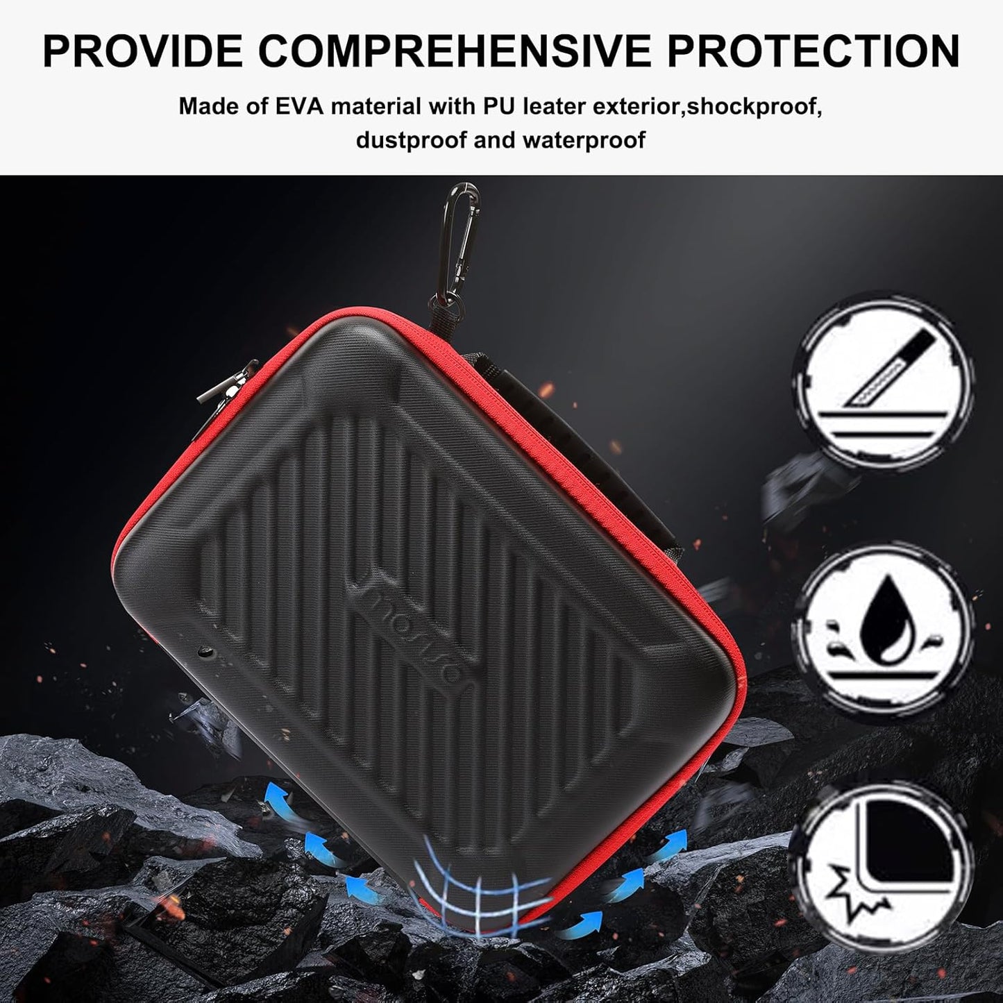 Camera Case Compatible with GoPro Hero 13/12/11/10/9/8/7, Hard Travel Carrying Case Compatible with AKASO EK7000/V50/Brave 4/7 LE/8, EVA Case with Snap Hook for Action Camera, Black