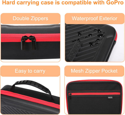Camera Case Compatible with GoPro Hero 13/12/11/10/9/8/7, Hard Travel Carrying Case Compatible with AKASO EK7000/V50/Brave 4/7 LE/8, EVA Case with Snap Hook for Action Camera, Black