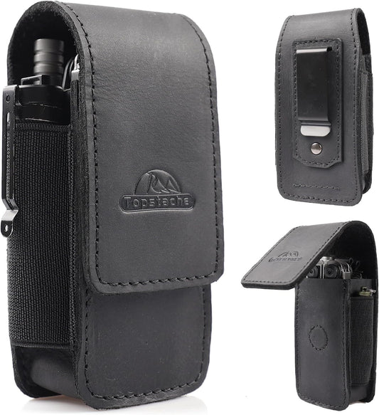Multitool Sheath with Belt Clip - EDC Belt Organizer Multi Tool Case - Leather Multitool Holster for Belt - Magnetic Closure Leather Multitool Pouch Fits Folding Tool, Black