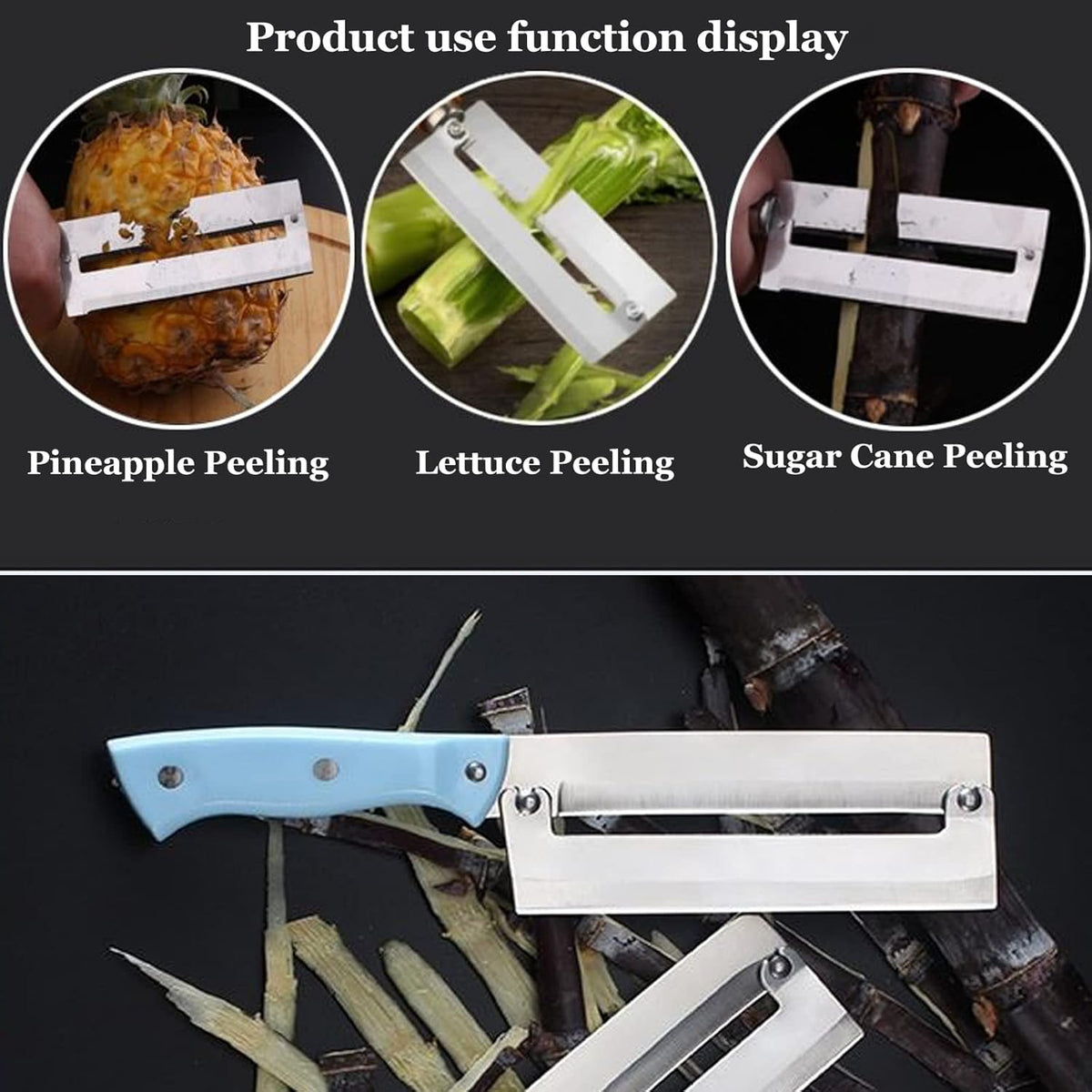 Sugarcane Peeling Knife Pineapple Peeling Knife Sugar Cane Peeler Knife, Paring Knife Fruit Peeler Cutter Artifact Planing Knife, With Stainless Steel Blade & Non-slip Blue Plastic Handle