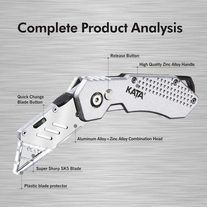 3 Pack Folding Utility Knife Set, Heavy Duty Box Cutters with Blades | Zinc Alloy Folding Utility Knives, Quick Change Blades, Lock-Back Design, Extra 12pc Blades for Cartons, Cardboard, Boxes