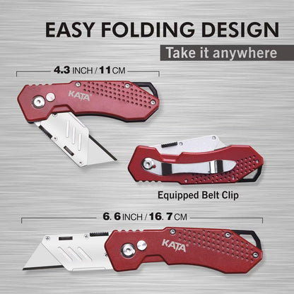 3 Pack Folding Utility Knife Set, Heavy Duty Box Cutters with Blades | Zinc Alloy Folding Utility Knives, Quick Change Blades, Lock-Back Design, Extra 12pc Blades for Cartons, Cardboard, Boxes