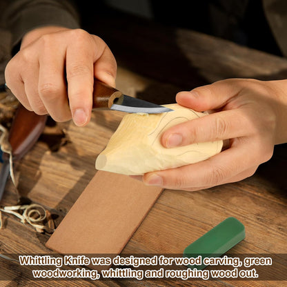 Wood Carving Knife With Leather Strop and Polishing Compound,Whittling Knife,Wood Carving Tools for Beginners,Adults and Kids Whittling Tools (Sloyd Carving Knife)