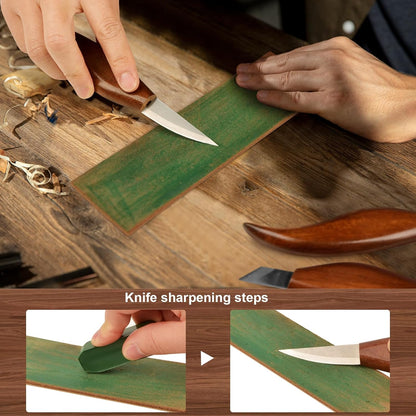 Wood Carving Knife With Leather Strop and Polishing Compound,Whittling Knife,Wood Carving Tools for Beginners,Adults and Kids Whittling Tools (Sloyd Carving Knife)