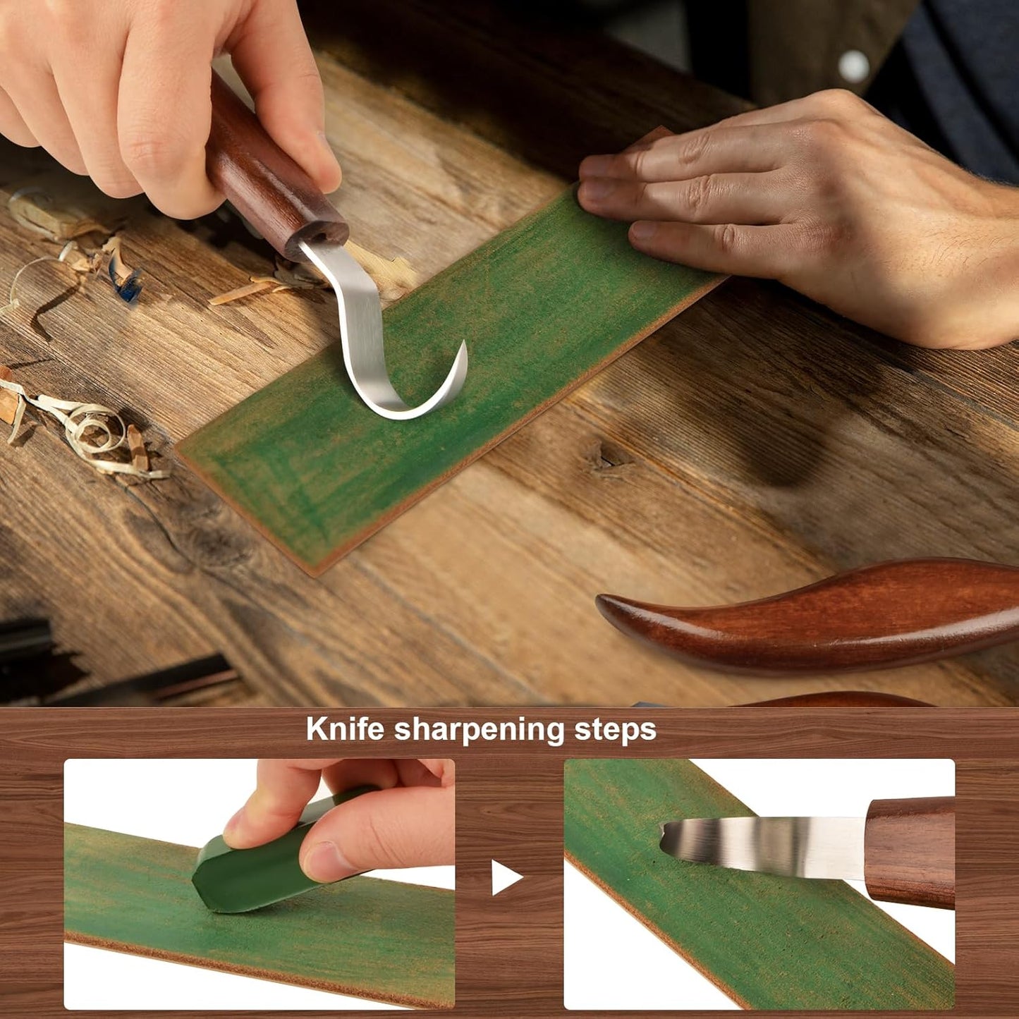 Wood Carving Knife With Leather Strop and Polishing Compound,Whittling Knife,Wood Carving Tools for Beginners,Adults and Kids Whittling Tools (Sloyd Carving Knife)