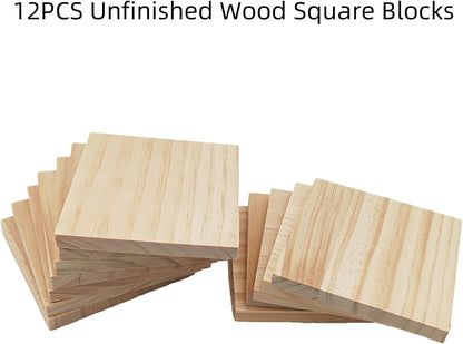 6PCS Unfinished Wood Square Blocks for Crafts, 6x6x1in Blank Wooden Squares Pine Wood Boards for Carving,DIY Wood Coasters,Painting & Burning