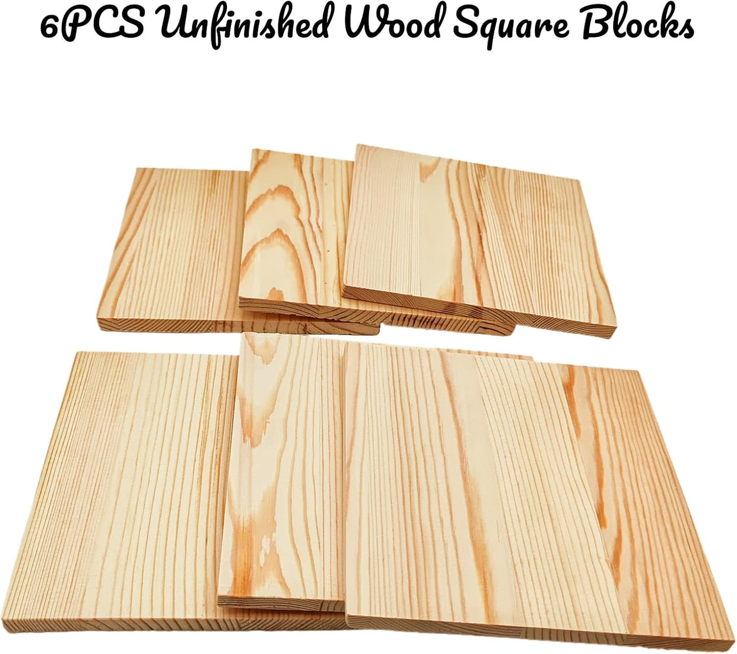 6PCS Unfinished Wood Square Blocks for Crafts, 6x6x1in Blank Wooden Squares Pine Wood Boards for Carving,DIY Wood Coasters,Painting & Burning