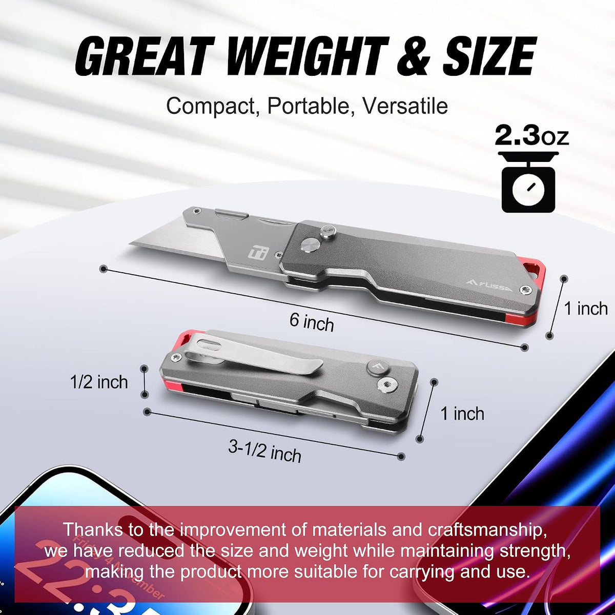 Advanced Titanium Utility Knife, CNC Unibody, Lightweight All Metal Folding Box Cutter, Quick Change Blade Razor Knife,Ideal Gifts for Men Women, with 10 Extra Blades