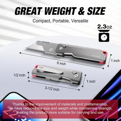 Advanced Titanium Utility Knife, CNC Unibody, Lightweight All Metal Folding Box Cutter, Quick Change Blade Razor Knife,Ideal Gifts for Men Women, with 10 Extra Blades
