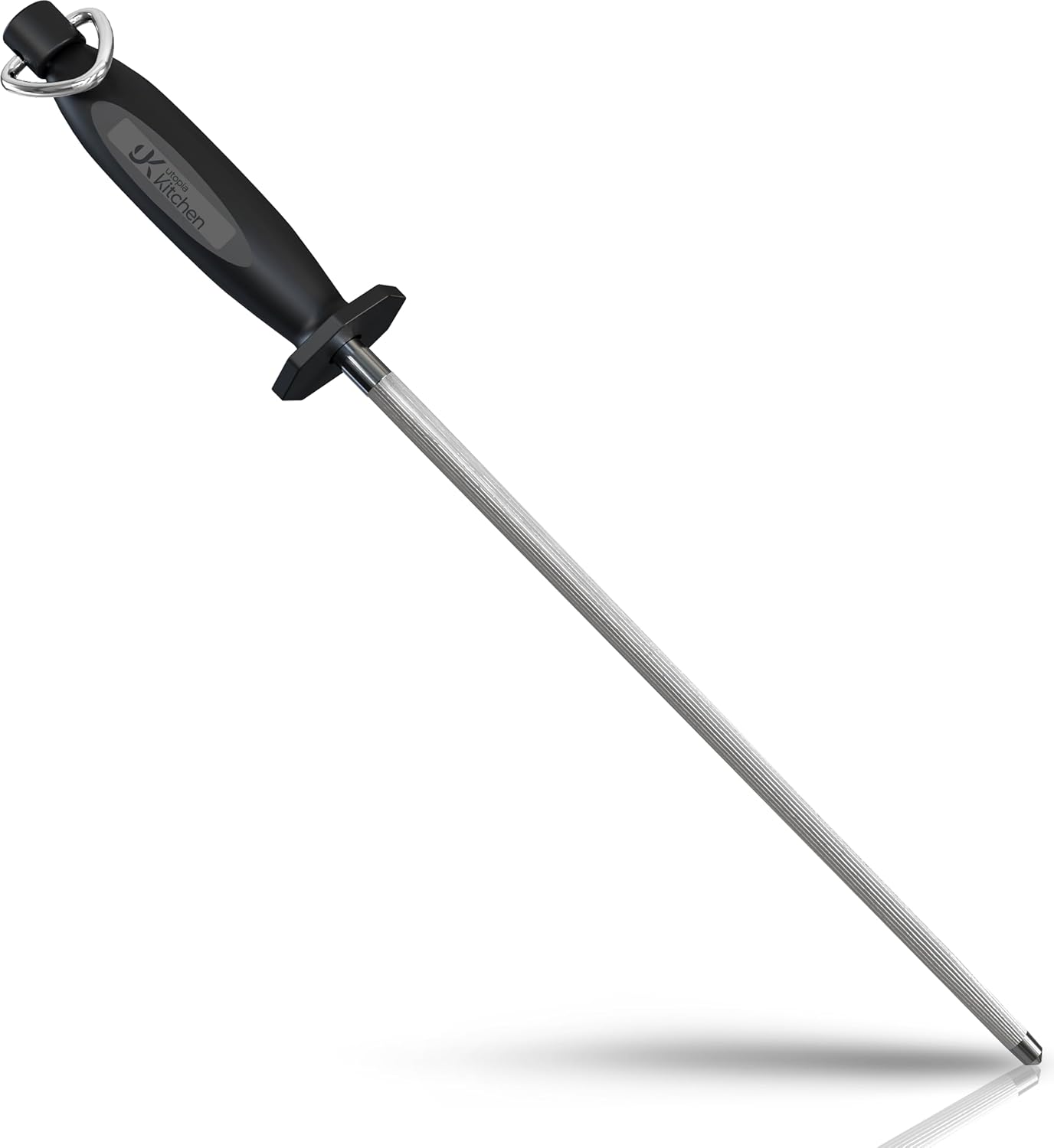 Knife Sharpener Rod 12 Inch, Professional Honing Rod for Knife Sharpening with Hanging Hook, Black