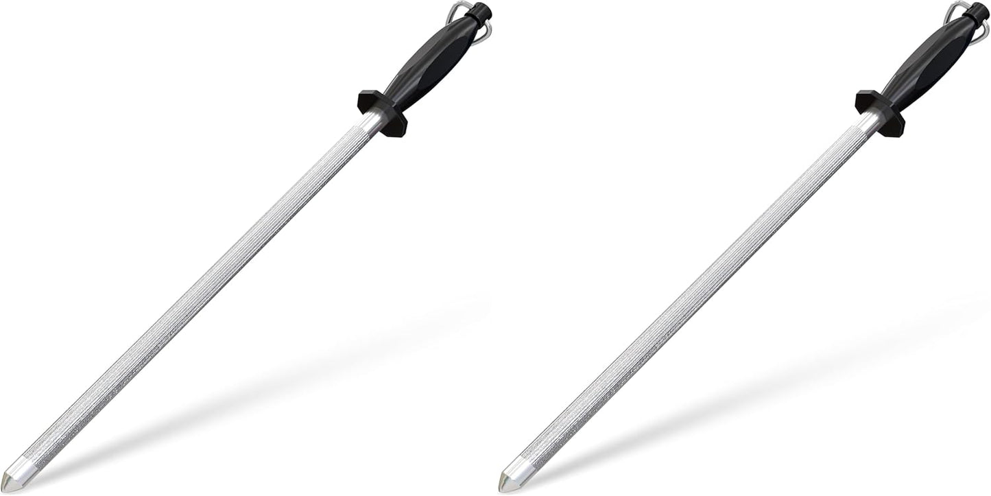 Knife Sharpener Rod 12 Inch, Professional Honing Rod for Knife Sharpening with Hanging Hook, Black