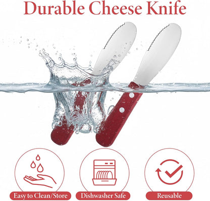 2pcs Stainless Steel Butter Spreader Knife with Wooden Handle, Long Handle Red & Steel Color, Kitchen Tools for Sandwich Cream Condiments