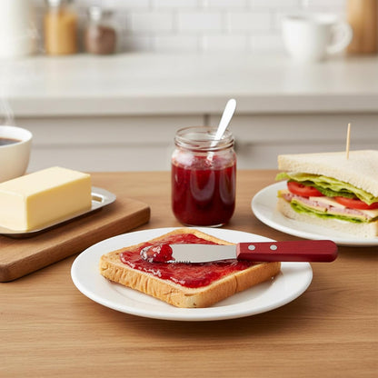 2pcs Stainless Steel Butter Spreader Knife with Wooden Handle, Long Handle Red & Steel Color, Kitchen Tools for Sandwich Cream Condiments