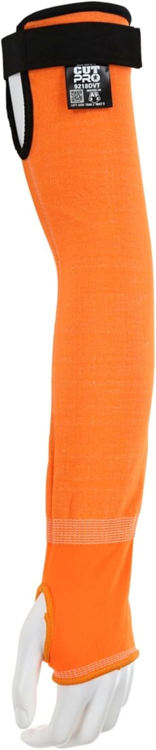 CutPro Hi-Visibility Cut Resistant Orange Sleeves, 13-Gauge HyperMax with Adjustable Hook and Loop Bicep