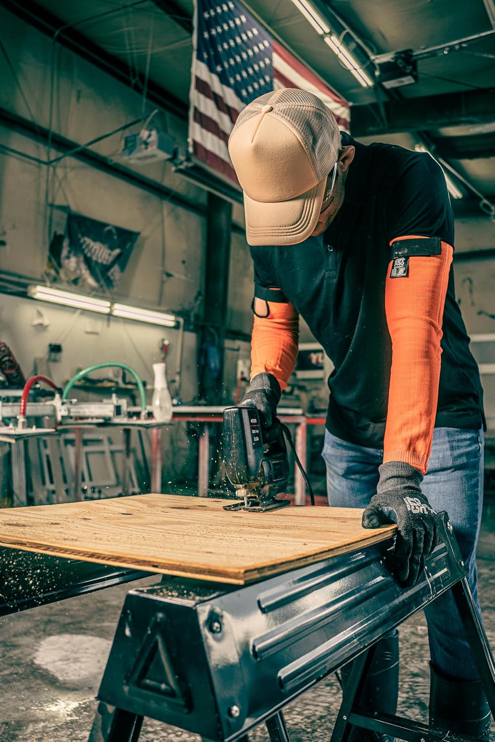 CutPro Hi-Visibility Cut Resistant Orange Sleeves, 13-Gauge HyperMax with Adjustable Hook and Loop Bicep