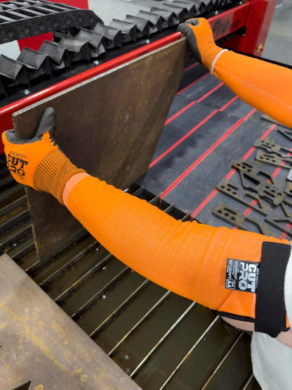 CutPro Hi-Visibility Cut Resistant Orange Sleeves, 13-Gauge HyperMax with Adjustable Hook and Loop Bicep