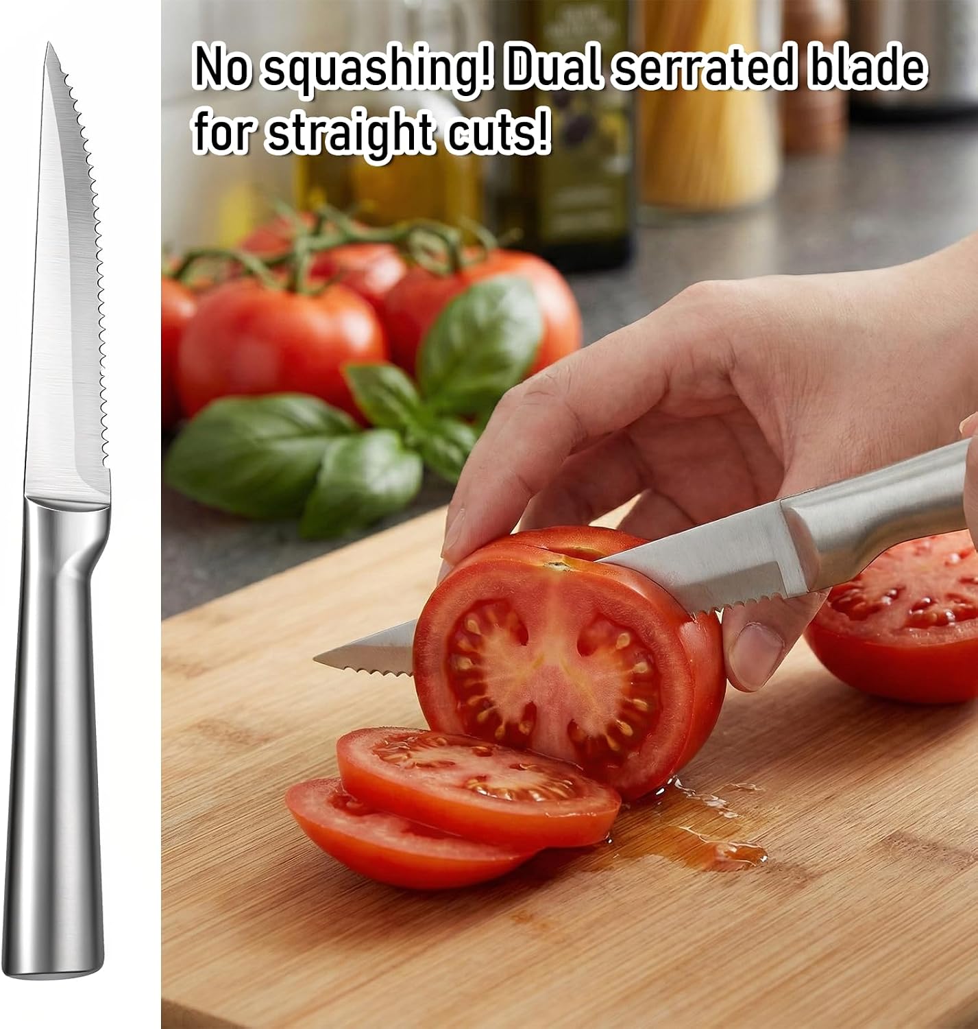 Tomato Knife, Stainless Steel Serrated Blade Tomato Slicing Knives for Precise and Smooth Cutting Tomatoes, Vegetables, Veggies, Fruits, Onions(8.9 inch)
