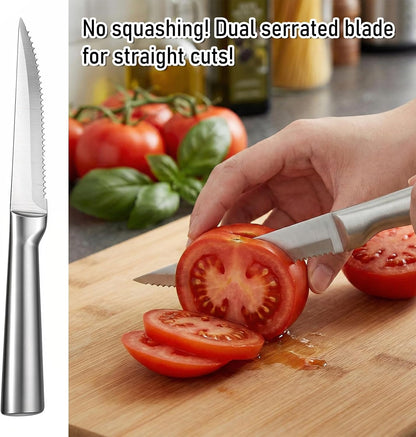 Tomato Knife, Stainless Steel Serrated Blade Tomato Slicing Knives for Precise and Smooth Cutting Tomatoes, Vegetables, Veggies, Fruits, Onions(8.9 inch)