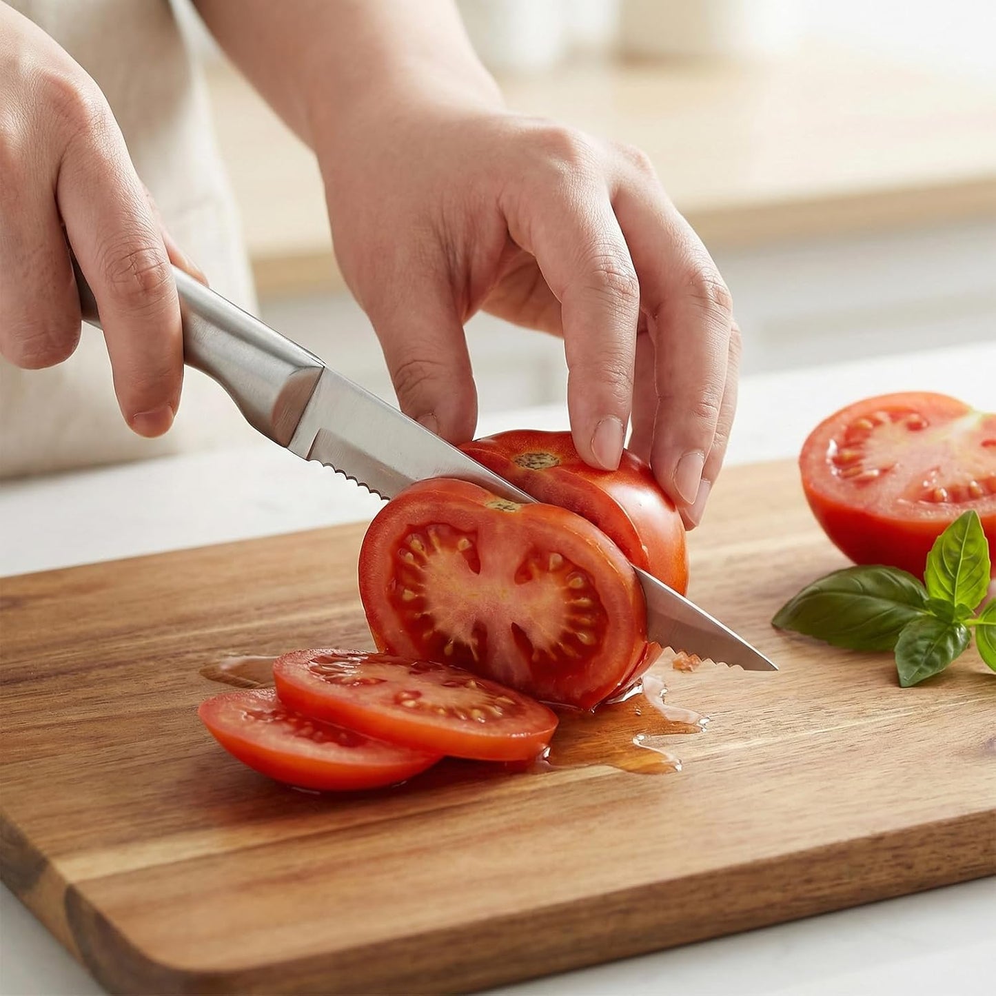 Tomato Knife, Stainless Steel Serrated Blade Tomato Slicing Knives for Precise and Smooth Cutting Tomatoes, Vegetables, Veggies, Fruits, Onions(8.9 inch)