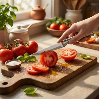 Tomato Knife, Stainless Steel Serrated Blade Tomato Slicing Knives for Precise and Smooth Cutting Tomatoes, Vegetables, Veggies, Fruits, Onions(8.9 inch)
