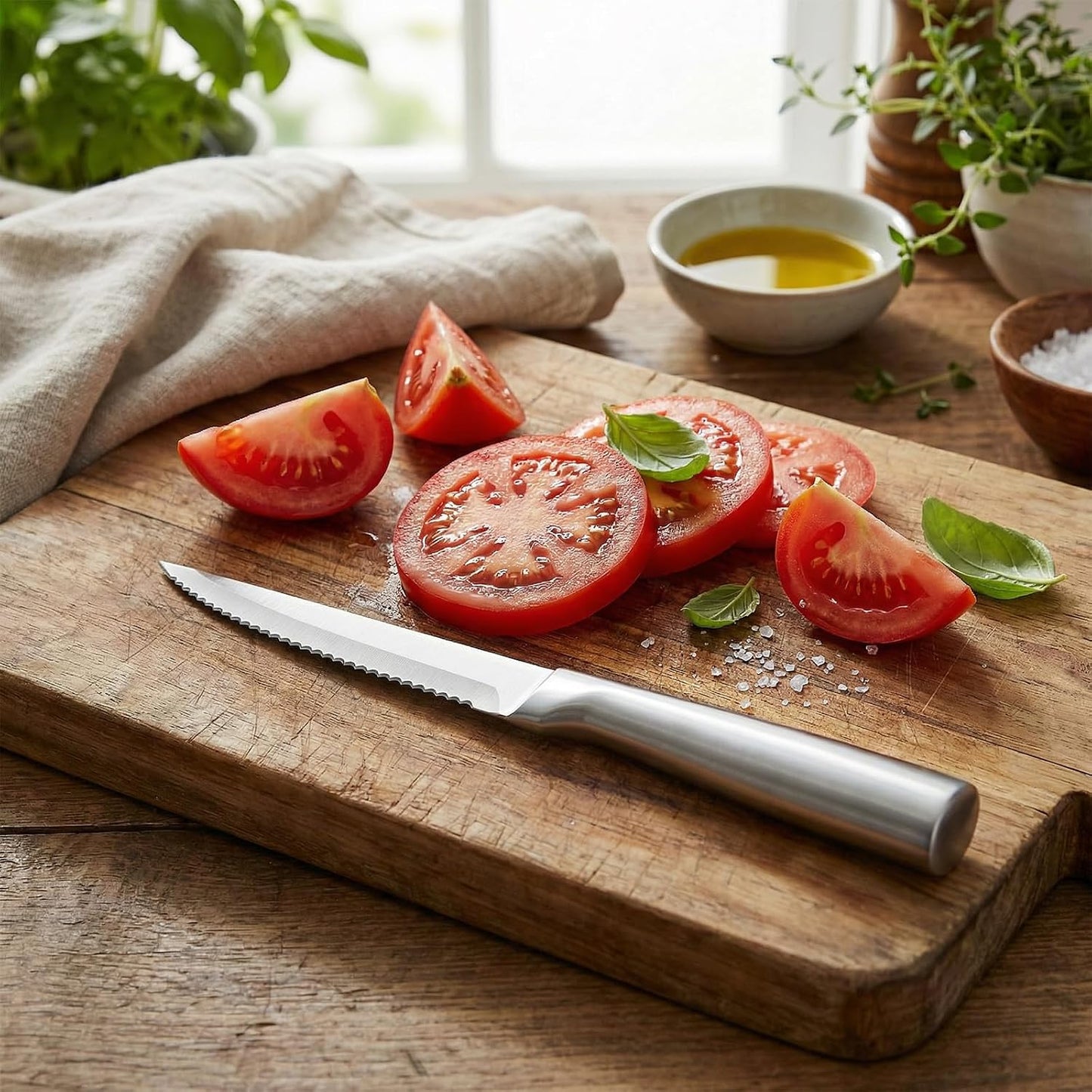 Tomato Knife, Stainless Steel Serrated Blade Tomato Slicing Knives for Precise and Smooth Cutting Tomatoes, Vegetables, Veggies, Fruits, Onions(8.9 inch)