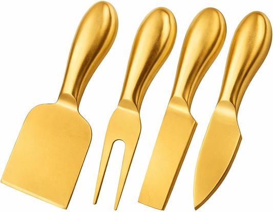 4 Pcs Gold Cheese Knife Set Stainless Steel Cheese Slicer and Cutters Charcuterie Utensils for Cheese Board and Kitchen Accessories
