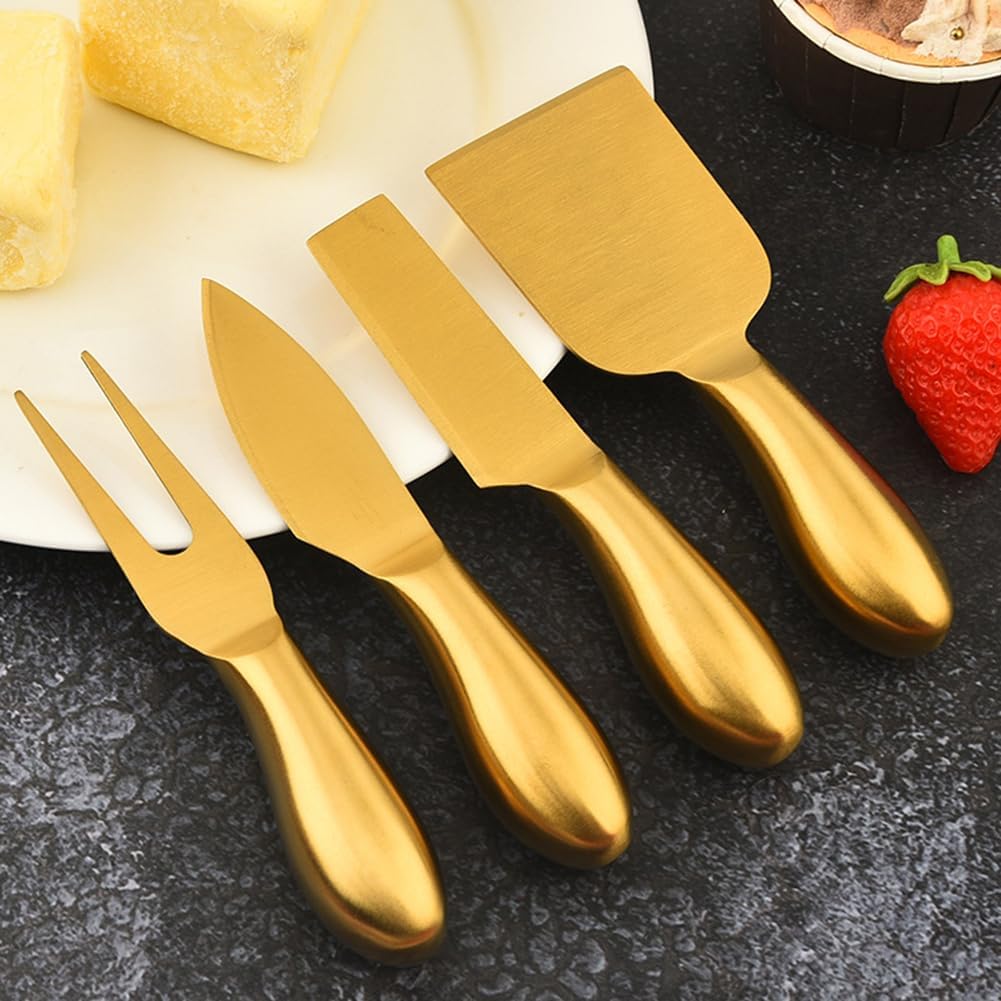 4 Pcs Gold Cheese Knife Set Stainless Steel Cheese Slicer and Cutters Charcuterie Utensils for Cheese Board and Kitchen Accessories