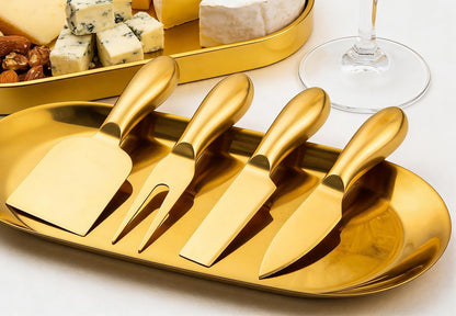 4 Pcs Gold Cheese Knife Set Stainless Steel Cheese Slicer and Cutters Charcuterie Utensils for Cheese Board and Kitchen Accessories