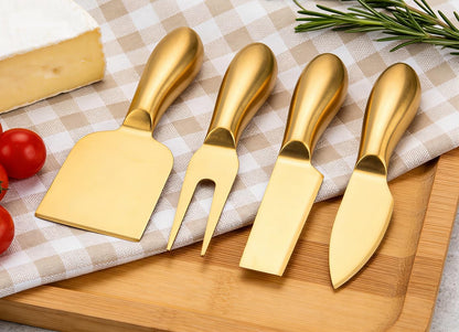 4 Pcs Gold Cheese Knife Set Stainless Steel Cheese Slicer and Cutters Charcuterie Utensils for Cheese Board and Kitchen Accessories