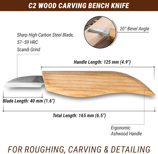 Whittling Knife C2 6.5" - Wood Chip Carving Knife for General Purpose - Detail Whittling Knives Carbon Steel - Wood Carving Tools for Beginners
