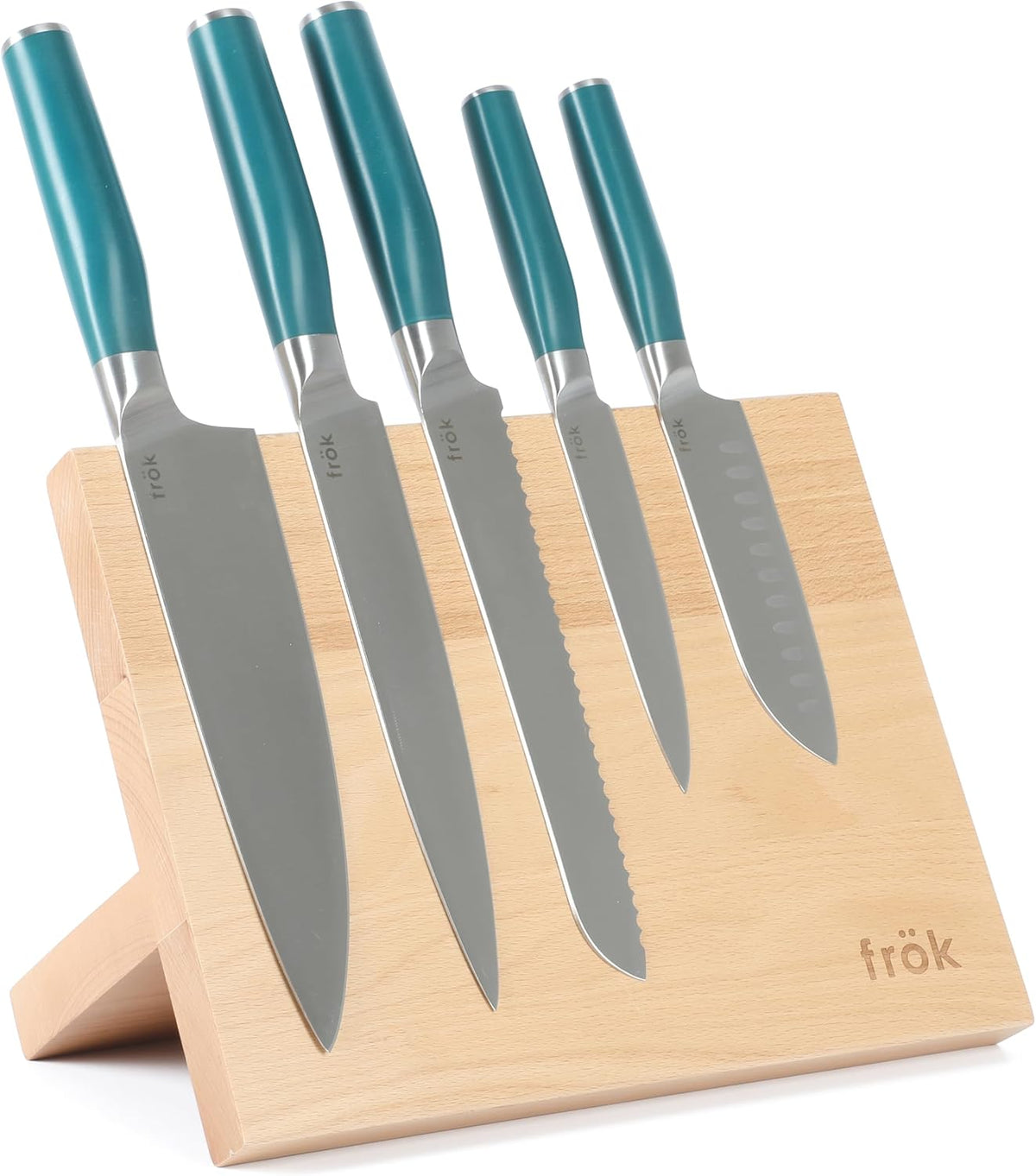 Frok 6 Piece German Steel Knife Set W/Magnetic Block - Green