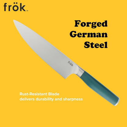 Frok 6 Piece German Steel Knife Set W/Magnetic Block - Green