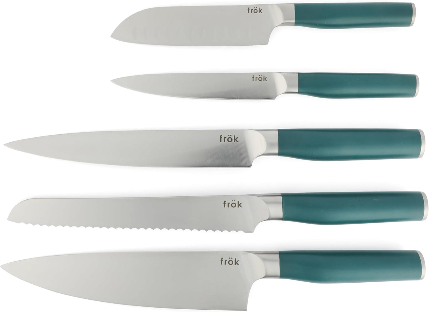 Frok 6 Piece German Steel Knife Set W/Magnetic Block - Green