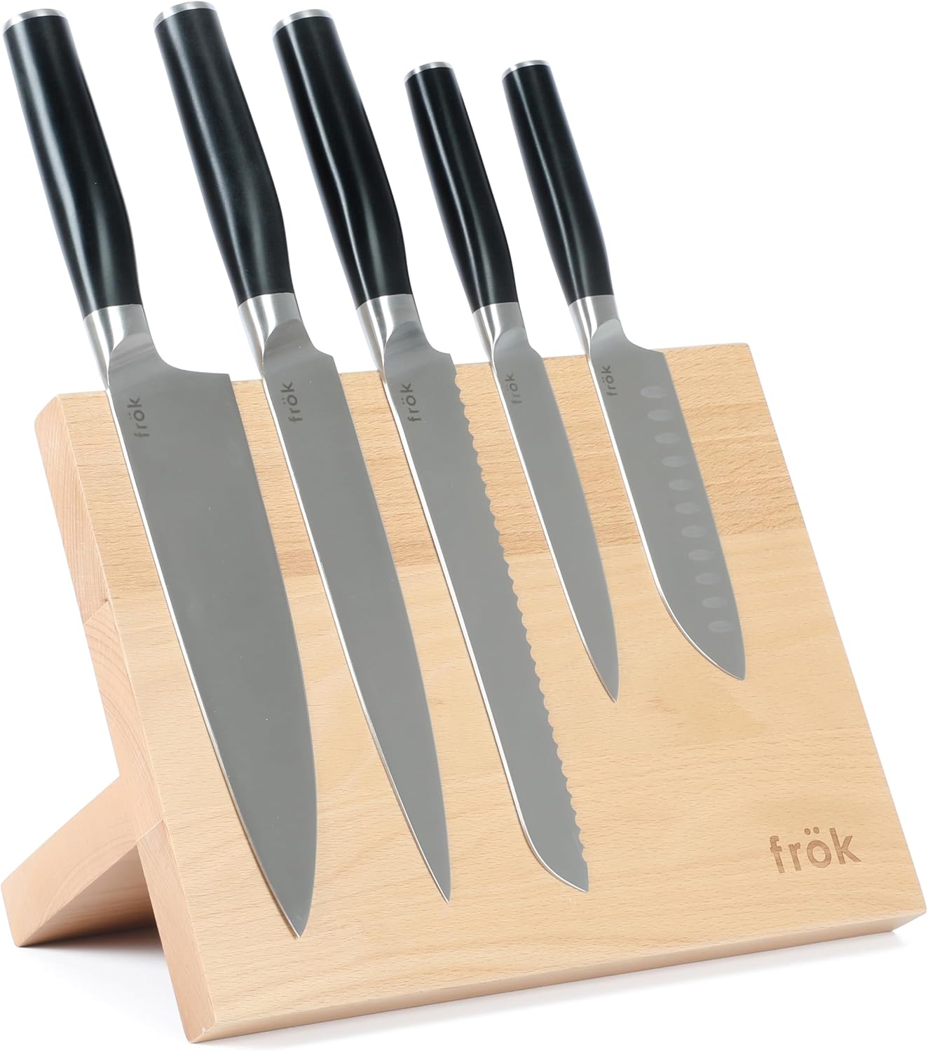 Frok 6 Piece German Steel Knife Set W/Magnetic Block - Green
