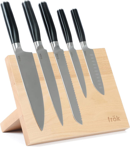 Frok 6 Piece German Steel Knife Set W/Magnetic Block - Green