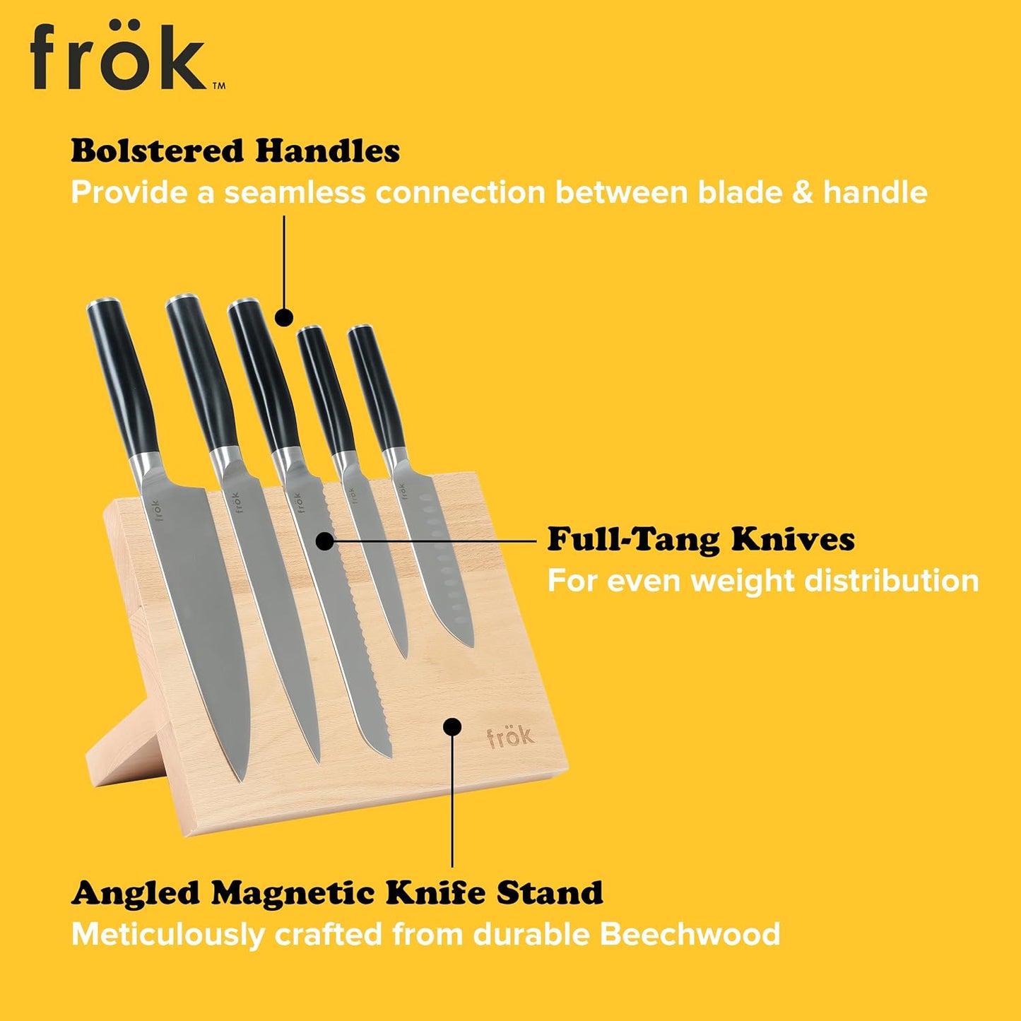 Frok 6 Piece German Steel Knife Set W/Magnetic Block - Green