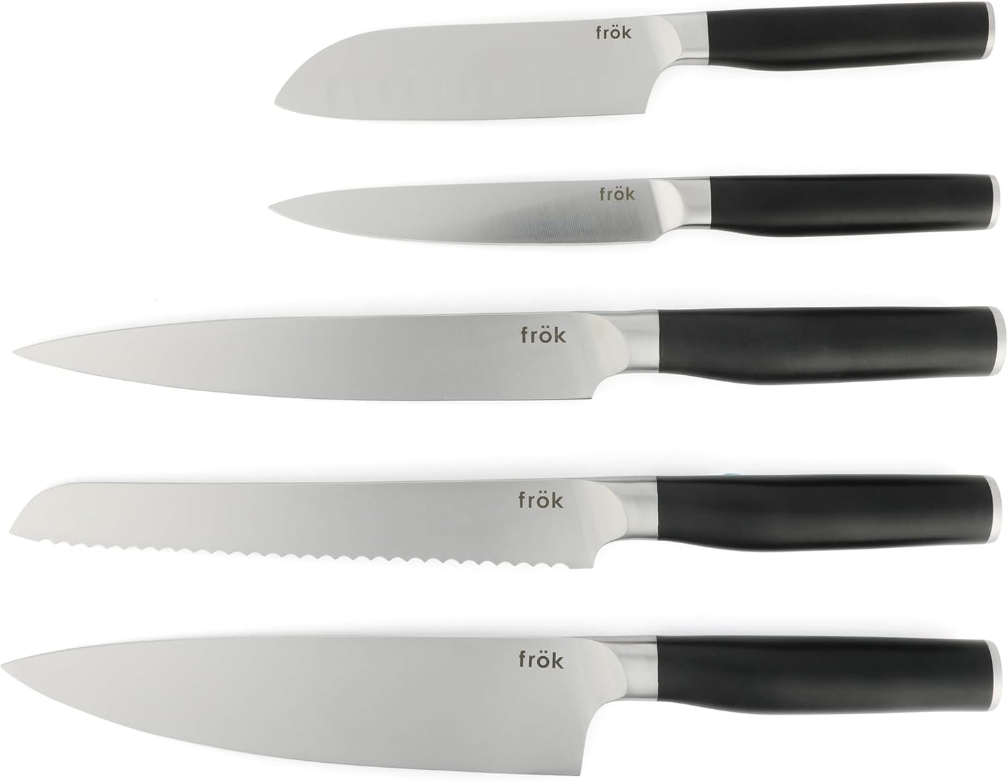 Frok 6 Piece German Steel Knife Set W/Magnetic Block - Green