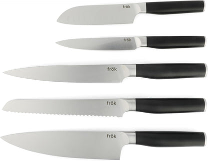Frok 6 Piece German Steel Knife Set W/Magnetic Block - Green