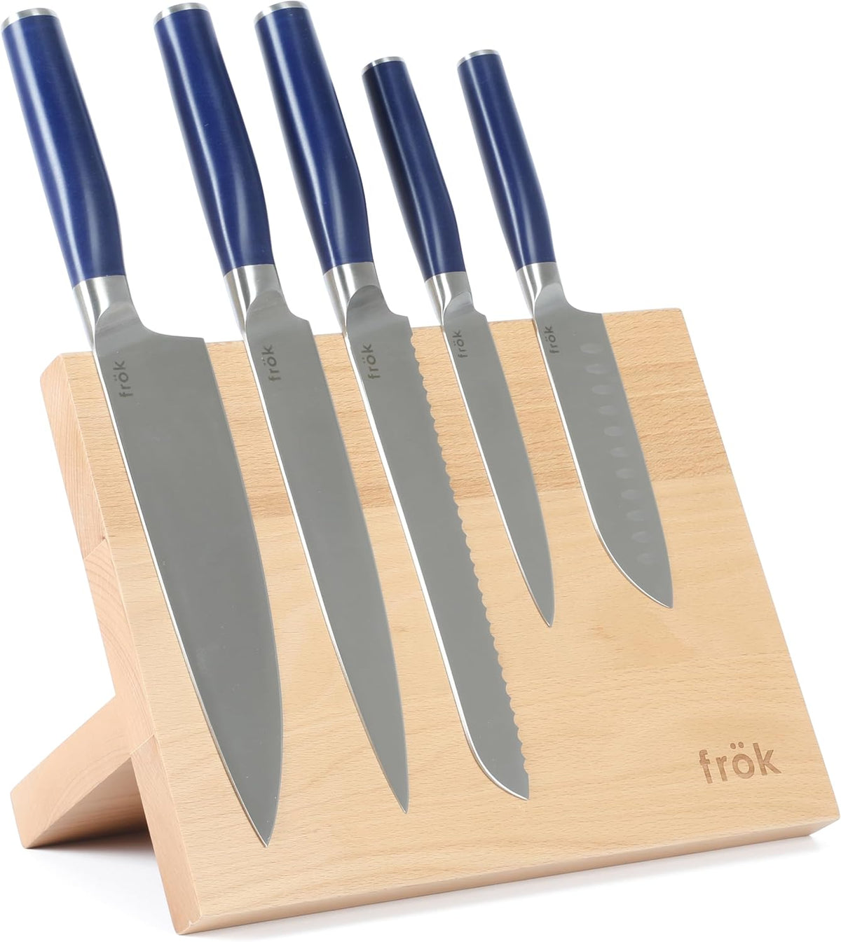Frok 6 Piece German Steel Knife Set W/Magnetic Block - Green